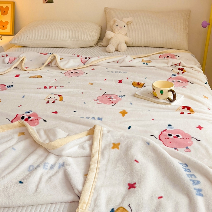 91家纺网 家纺一手货源 找家纺 启发毛毯 2025新款高克重双面牛奶绒盖毯 开心派对