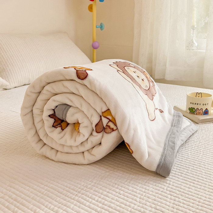 91家纺网 家纺一手货源 找家纺 启发毛毯 2025新款高克重双面牛奶绒盖毯 小狮子