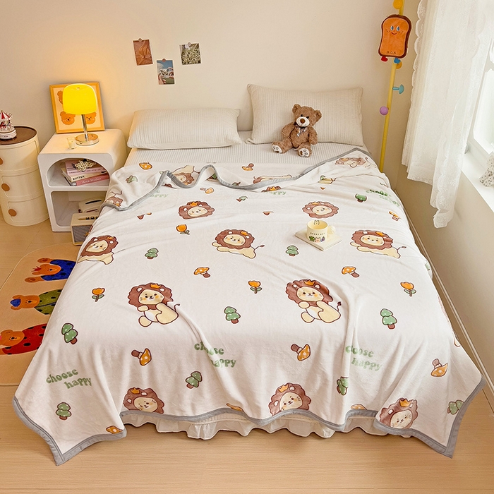 91家纺网 家纺一手货源 找家纺 启发毛毯 2025新款高克重双面牛奶绒盖毯 小狮子