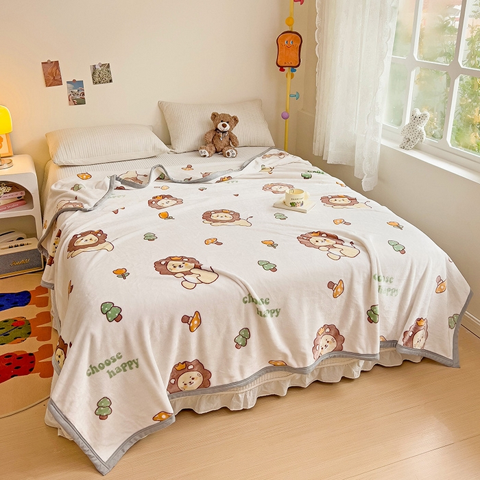 91家纺网 家纺一手货源 找家纺 启发毛毯 2025新款高克重双面牛奶绒盖毯 小狮子