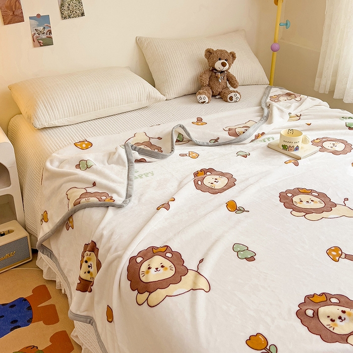 91家纺网 家纺一手货源 找家纺 启发毛毯 2025新款高克重双面牛奶绒盖毯 小狮子