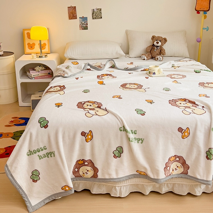 91家纺网 家纺一手货源 找家纺 启发毛毯 2025新款高克重双面牛奶绒盖毯 小狮子