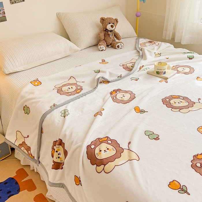 91家纺网 家纺一手货源 找家纺 启发毛毯 2025新款高克重双面牛奶绒盖毯 小狮子