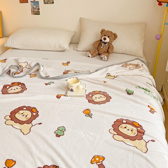 91家纺网 家纺一手货源 找家纺 启发毛毯 2025新款高克重双面牛奶绒盖毯 小狮子