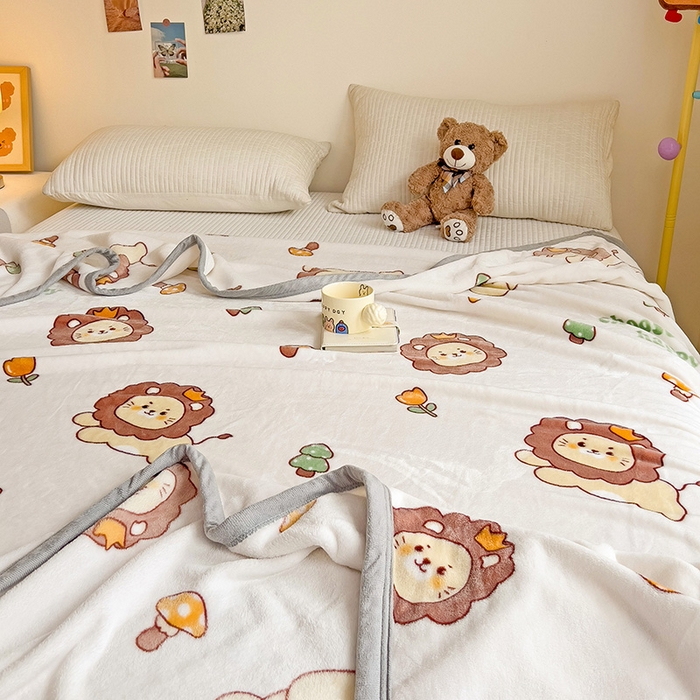 91家纺网 家纺一手货源 找家纺 启发毛毯 2025新款高克重双面牛奶绒盖毯 小狮子