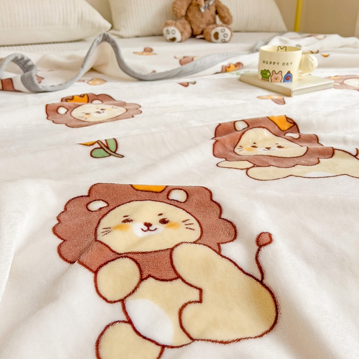 91家纺网 家纺一手货源 找家纺 启发毛毯 2025新款高克重双面牛奶绒盖毯 小狮子