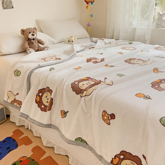 91家纺网 家纺一手货源 找家纺 启发毛毯 2025新款高克重双面牛奶绒盖毯 小狮子