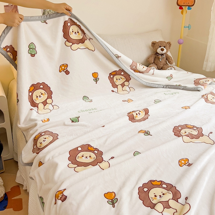 91家纺网 家纺一手货源 找家纺 启发毛毯 2025新款高克重双面牛奶绒盖毯 小狮子