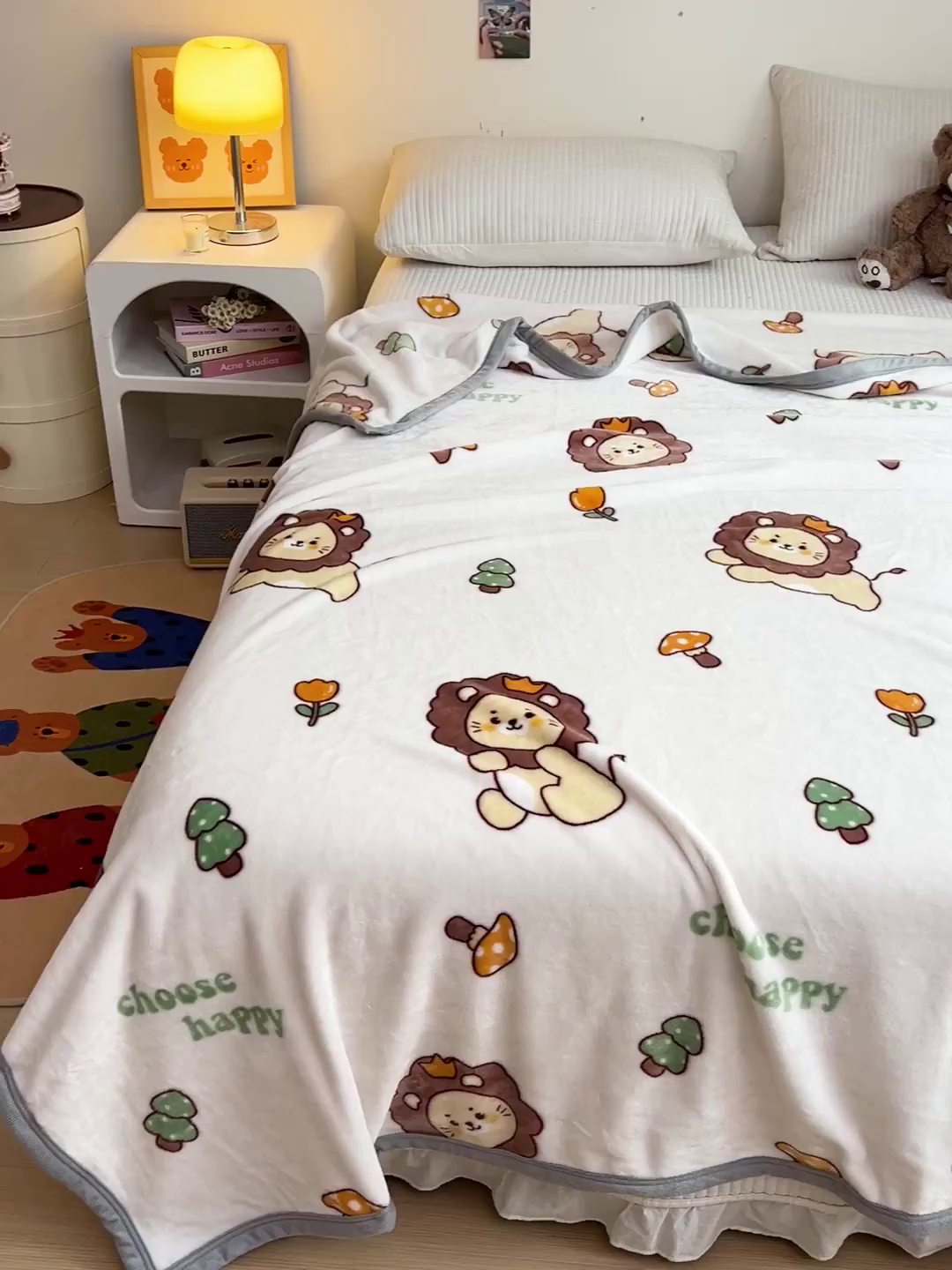 91家纺网 家纺一手货源 找家纺 启发毛毯 2025新款高克重双面牛奶绒盖毯 小狮子