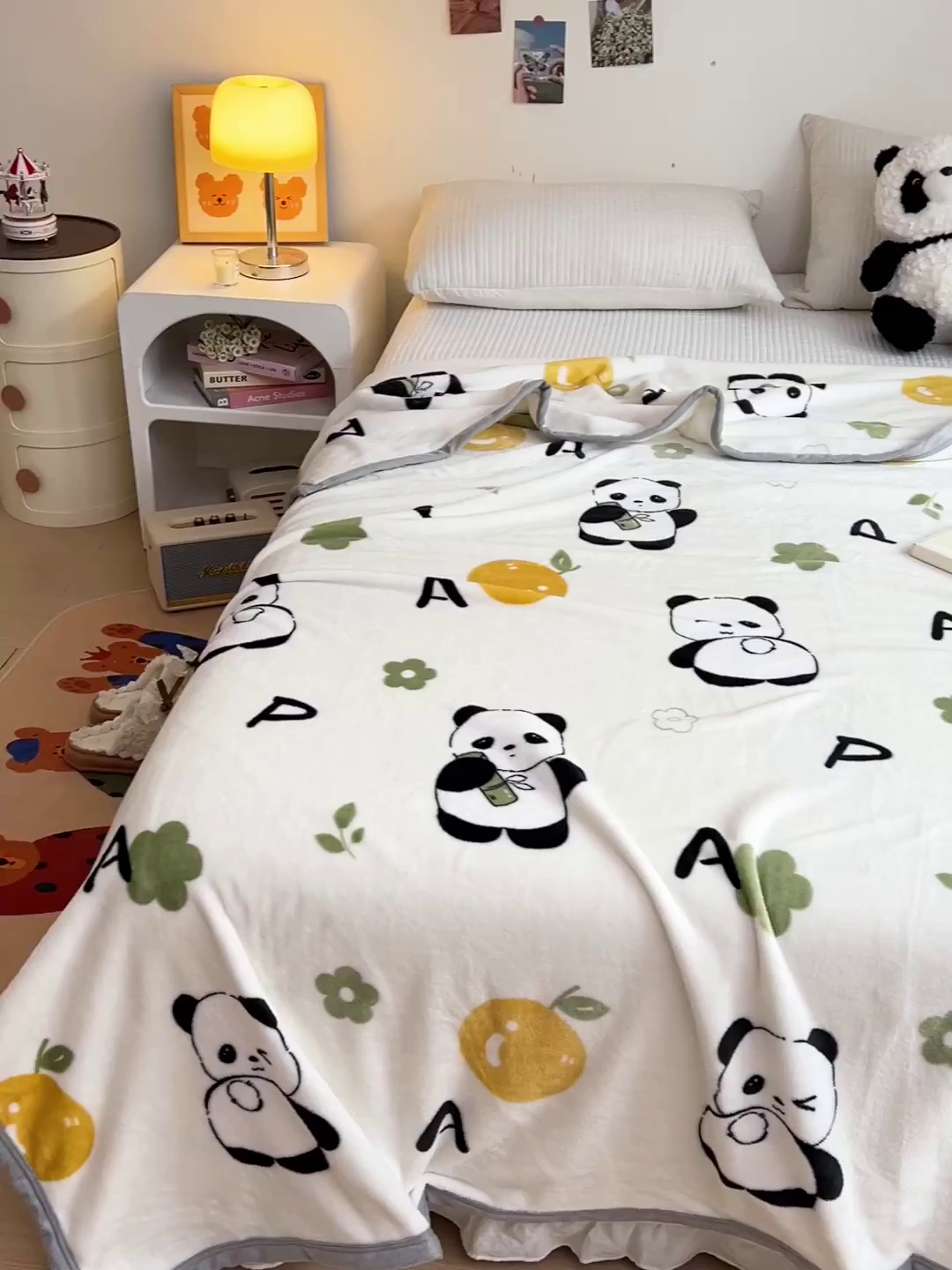 91家纺网 家纺一手货源 找家纺 启发毛毯 2025新款高克重双面牛奶绒盖毯 小熊猫