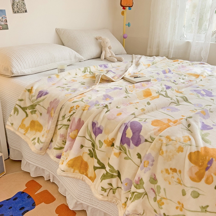 91家纺网 家纺一手货源 找家纺 启发毛毯 2025新款高克重双面牛奶绒盖毯 争艳花朵