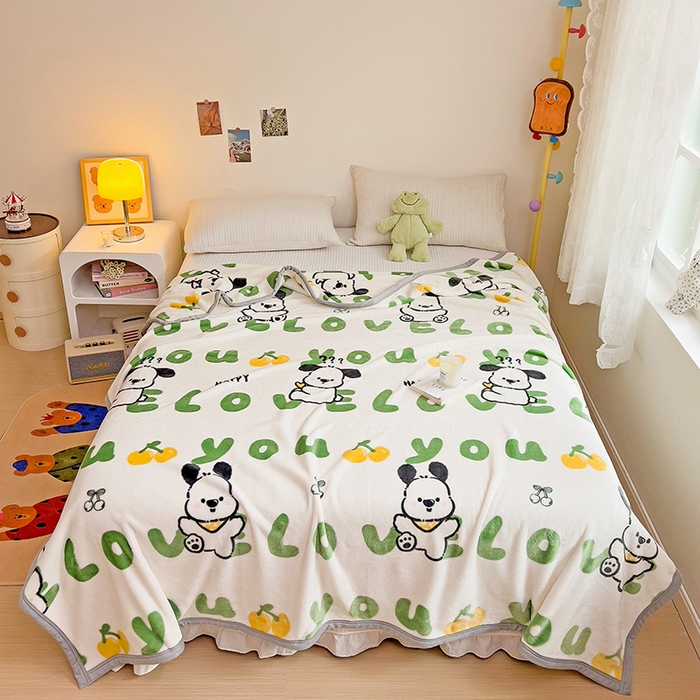 91家纺网 家纺一手货源 找家纺 启发毛毯 2025新款高克重双面牛奶绒盖毯 字母狗