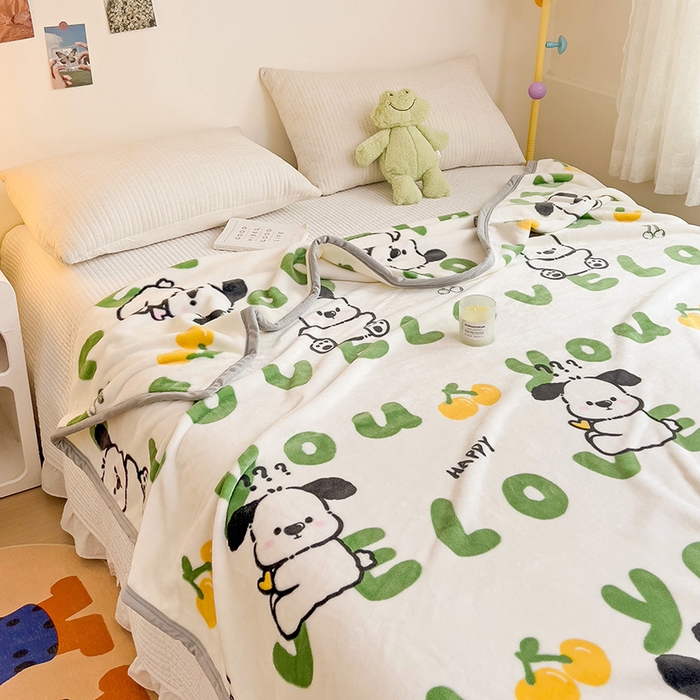 91家纺网 家纺一手货源 找家纺 启发毛毯 2025新款高克重双面牛奶绒盖毯 字母狗