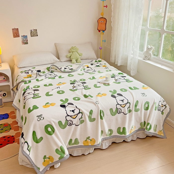 91家纺网 家纺一手货源 找家纺 启发毛毯 2025新款高克重双面牛奶绒盖毯 字母狗