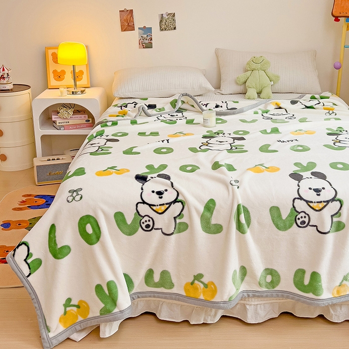 91家纺网 家纺一手货源 找家纺 启发毛毯 2025新款高克重双面牛奶绒盖毯 字母狗