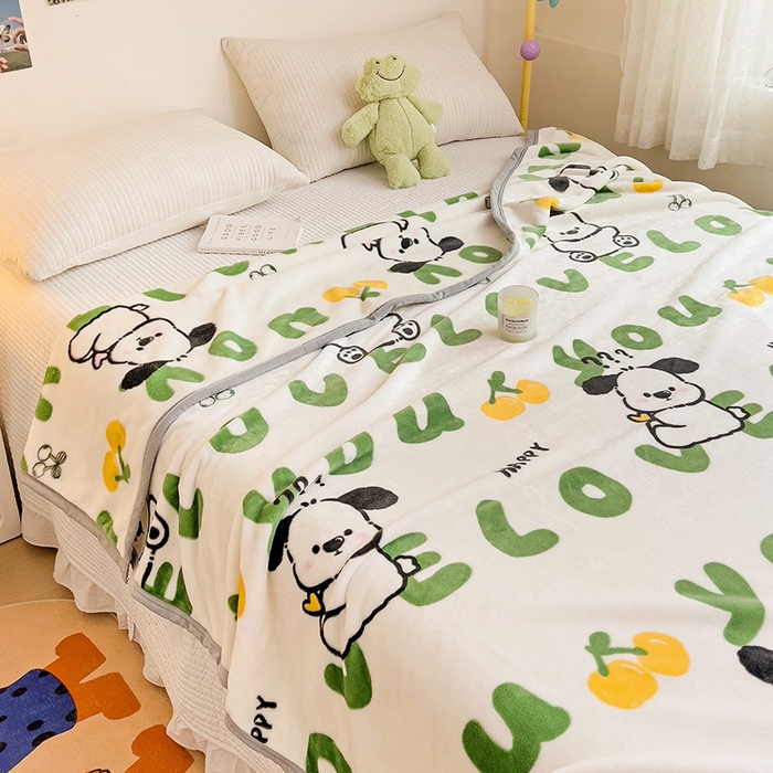 91家纺网 家纺一手货源 找家纺 启发毛毯 2025新款高克重双面牛奶绒盖毯 字母狗