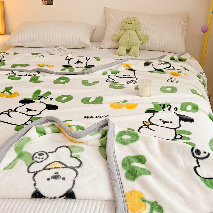 91家纺网 家纺一手货源 找家纺 启发毛毯 2025新款高克重双面牛奶绒盖毯 字母狗