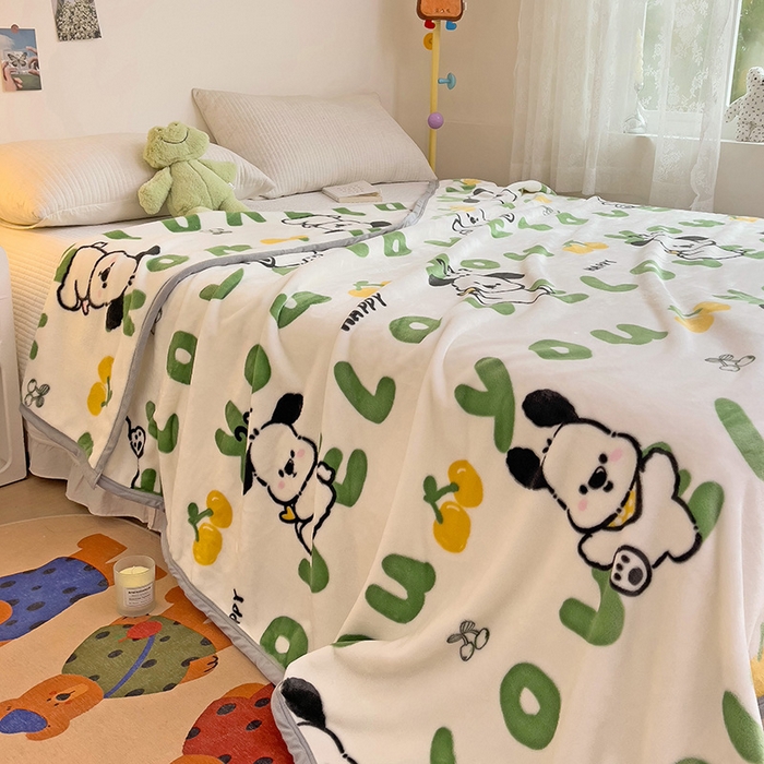 91家纺网 家纺一手货源 找家纺 启发毛毯 2025新款高克重双面牛奶绒盖毯 字母狗