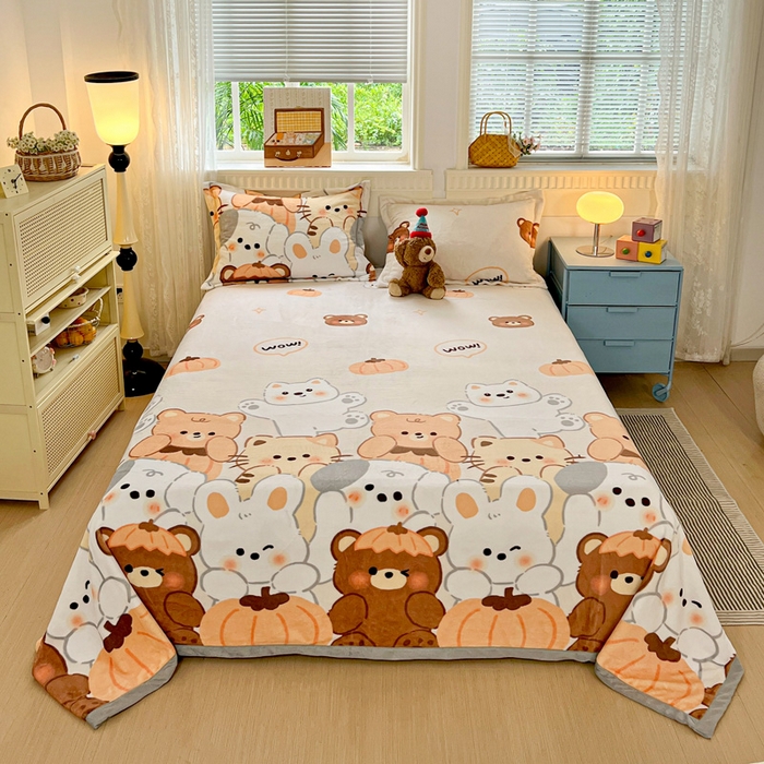 91家纺网 家纺一手货源 找家纺 启发毛毯 2025新款高克重双面牛奶绒盖毯 动物派对