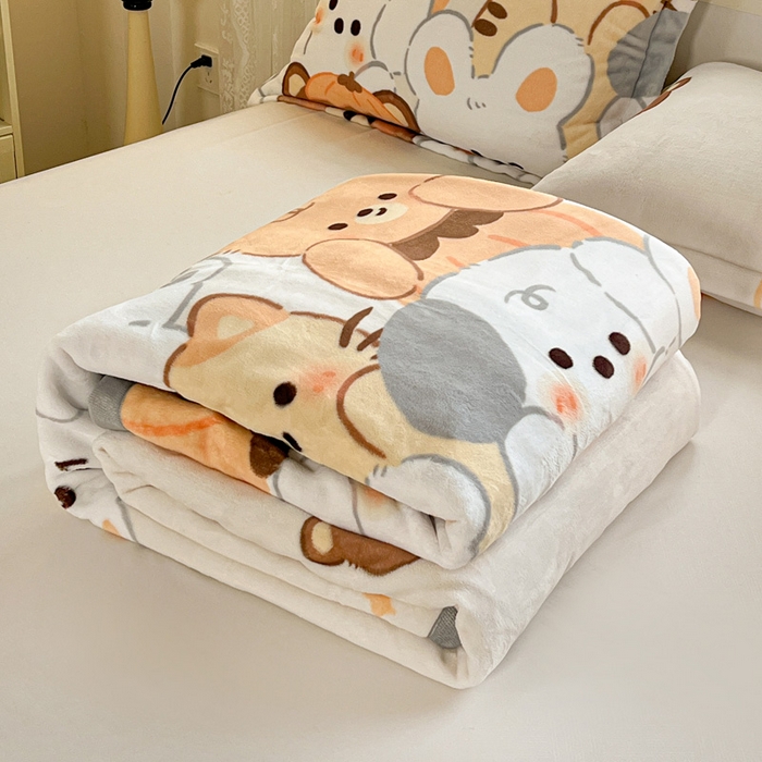启发毛毯 2025新款高克重双面牛奶绒盖毯 动物派对