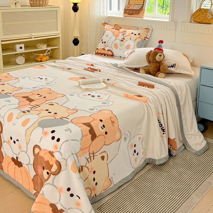 91家纺网 家纺一手货源 找家纺 启发毛毯 2025新款高克重双面牛奶绒盖毯 动物派对