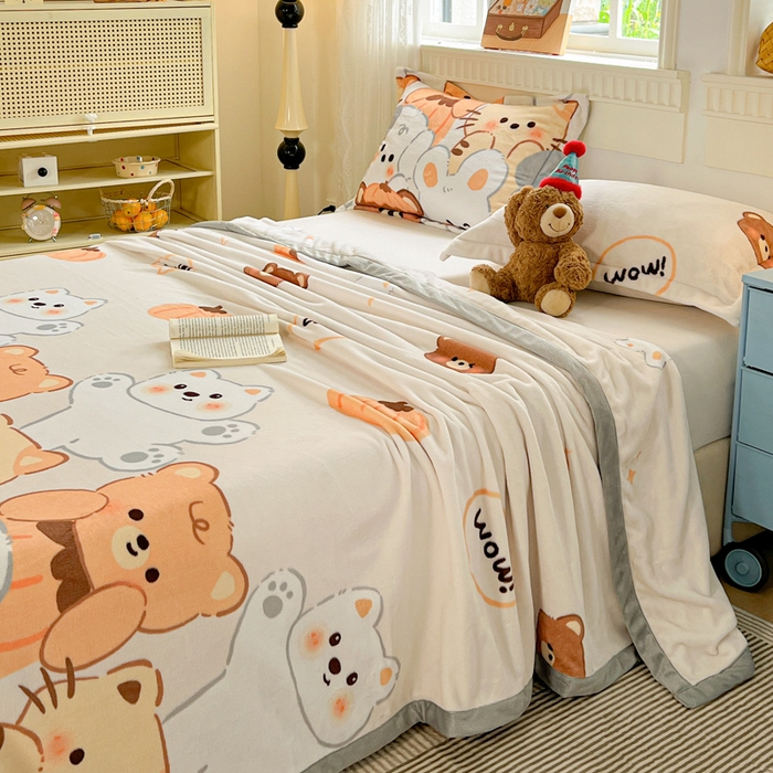 91家纺网 家纺一手货源 找家纺 启发毛毯 2025新款高克重双面牛奶绒盖毯 动物派对