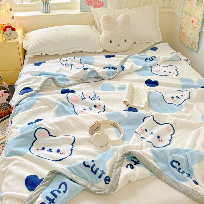 91家纺网 家纺一手货源 找家纺 启发毛毯 2025新款高克重双面牛奶绒盖毯 海盐兔兔