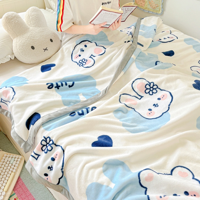 91家纺网 家纺一手货源 找家纺 启发毛毯 2025新款高克重双面牛奶绒盖毯 海盐兔兔