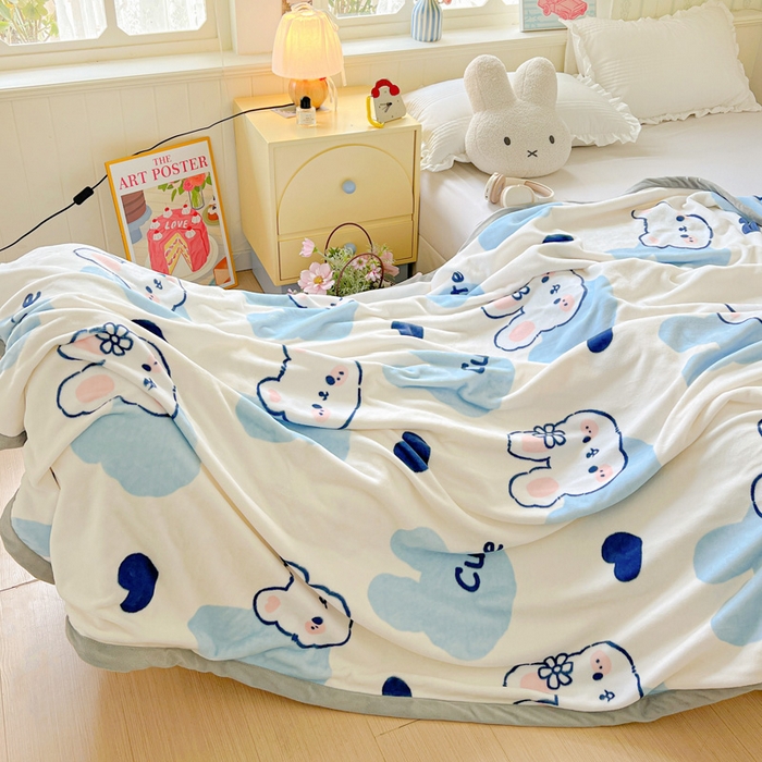 91家纺网 家纺一手货源 找家纺 启发毛毯 2025新款高克重双面牛奶绒盖毯 海盐兔兔