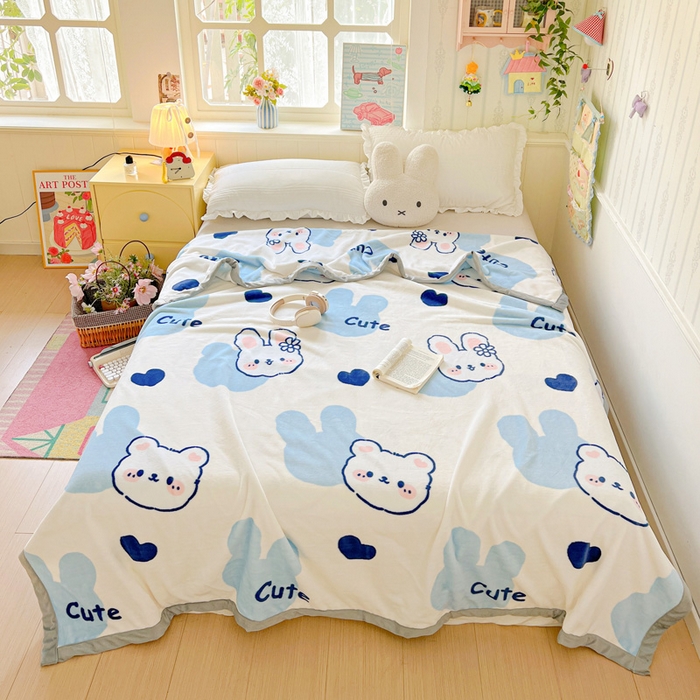 91家纺网 家纺一手货源 找家纺 启发毛毯 2025新款高克重双面牛奶绒盖毯 海盐兔兔