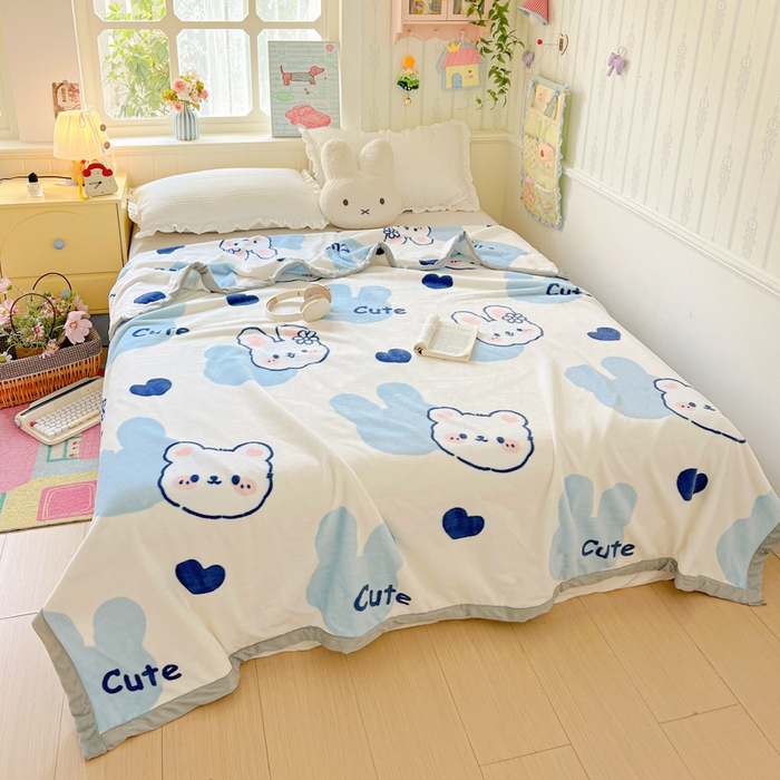 91家纺网 家纺一手货源 找家纺 启发毛毯 2025新款高克重双面牛奶绒盖毯 海盐兔兔