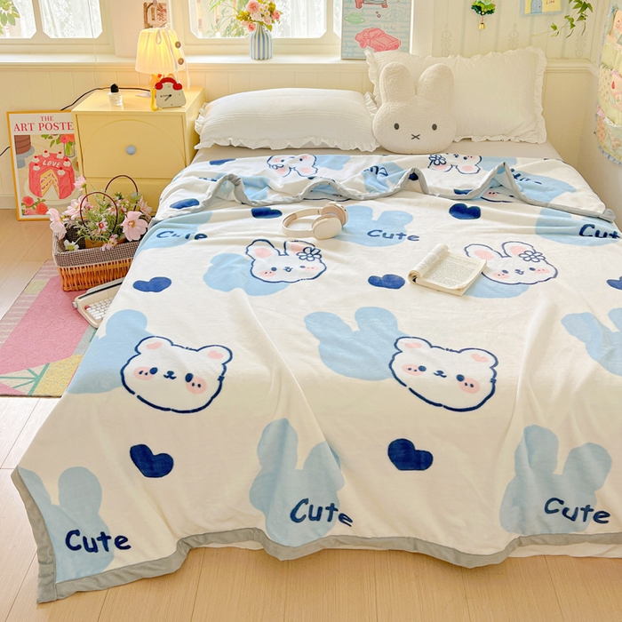 91家纺网 家纺一手货源 找家纺 启发毛毯 2025新款高克重双面牛奶绒盖毯 海盐兔兔