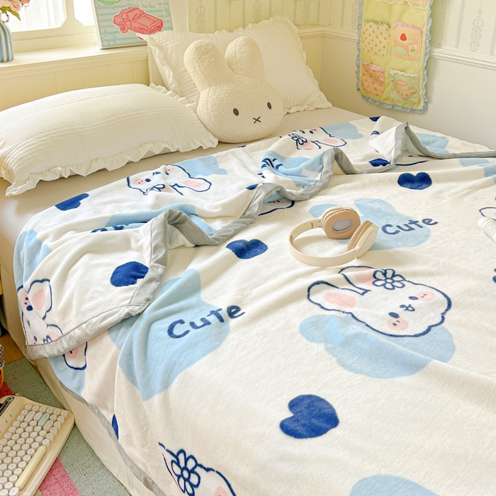 91家纺网 家纺一手货源 找家纺 启发毛毯 2025新款高克重双面牛奶绒盖毯 海盐兔兔