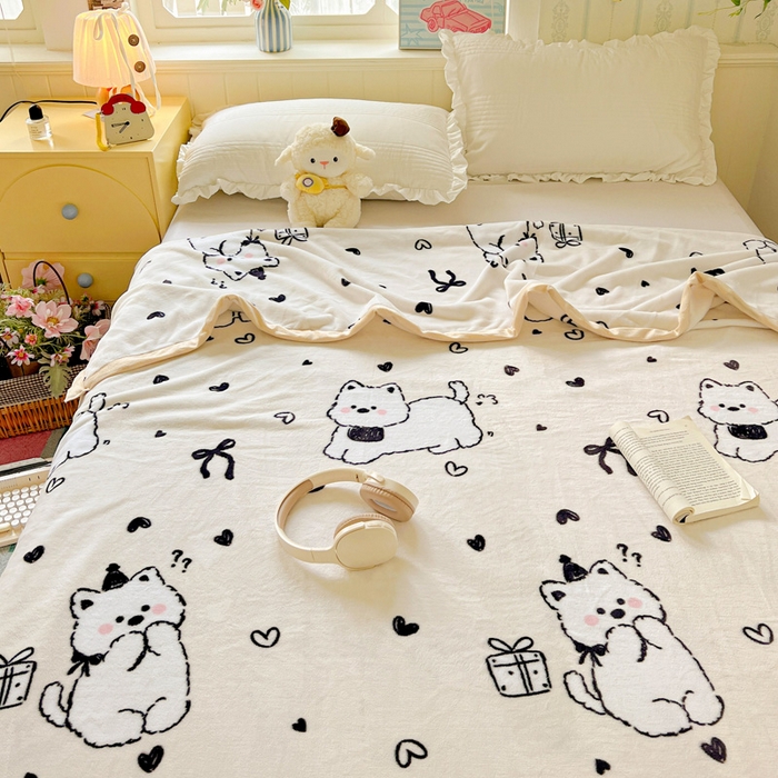 91家纺网 家纺一手货源 找家纺 启发毛毯 2025新款高克重双面牛奶绒盖毯 假日狗狗