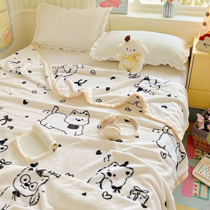 91家纺网 家纺一手货源 找家纺 启发毛毯 2025新款高克重双面牛奶绒盖毯 假日狗狗