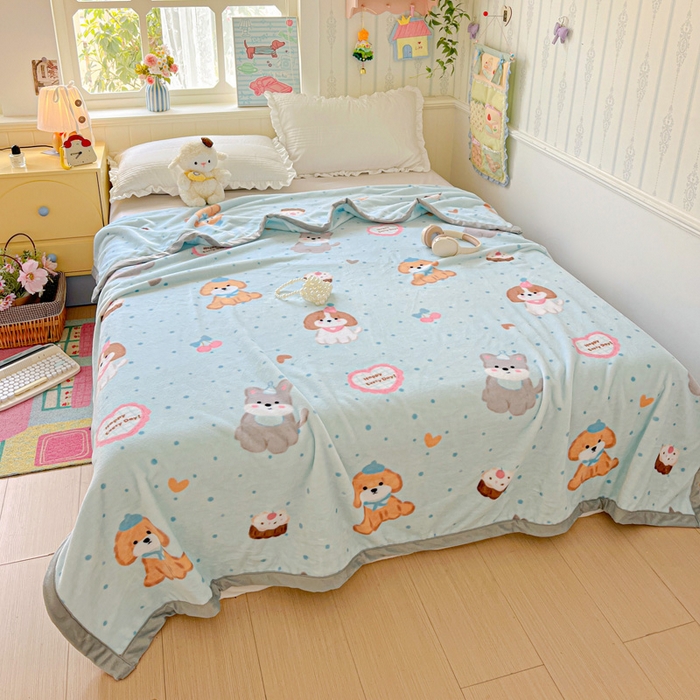 91家纺网 家纺一手货源 找家纺 启发毛毯 2025新款高克重双面牛奶绒盖毯 开心萌宠