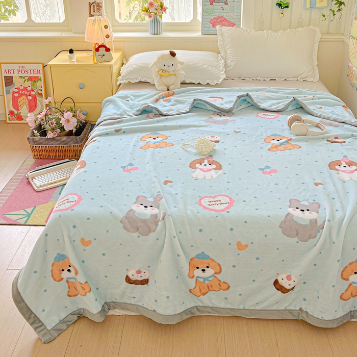 91家纺网 家纺一手货源 找家纺 启发毛毯 2025新款高克重双面牛奶绒盖毯 开心萌宠