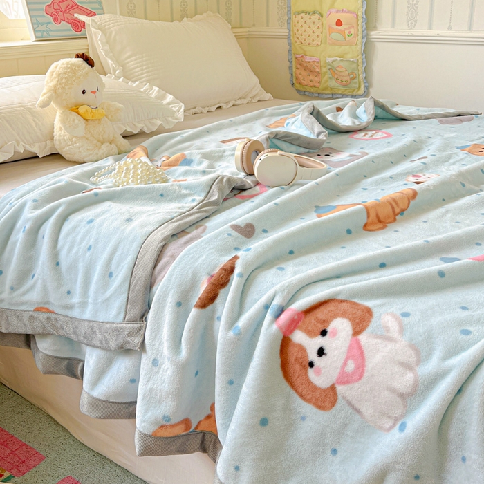 91家纺网 家纺一手货源 找家纺 启发毛毯 2025新款高克重双面牛奶绒盖毯 开心萌宠