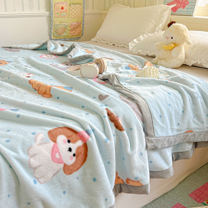 91家纺网 家纺一手货源 找家纺 启发毛毯 2025新款高克重双面牛奶绒盖毯 开心萌宠