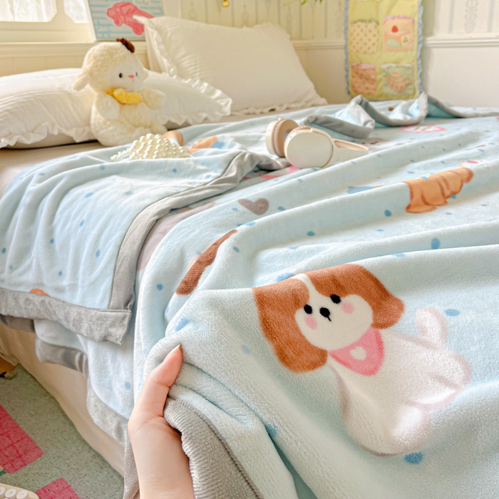 91家纺网 家纺一手货源 找家纺 启发毛毯 2025新款高克重双面牛奶绒盖毯 开心萌宠