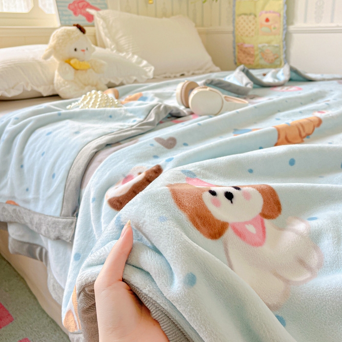 91家纺网 家纺一手货源 找家纺 启发毛毯 2025新款高克重双面牛奶绒盖毯 开心萌宠