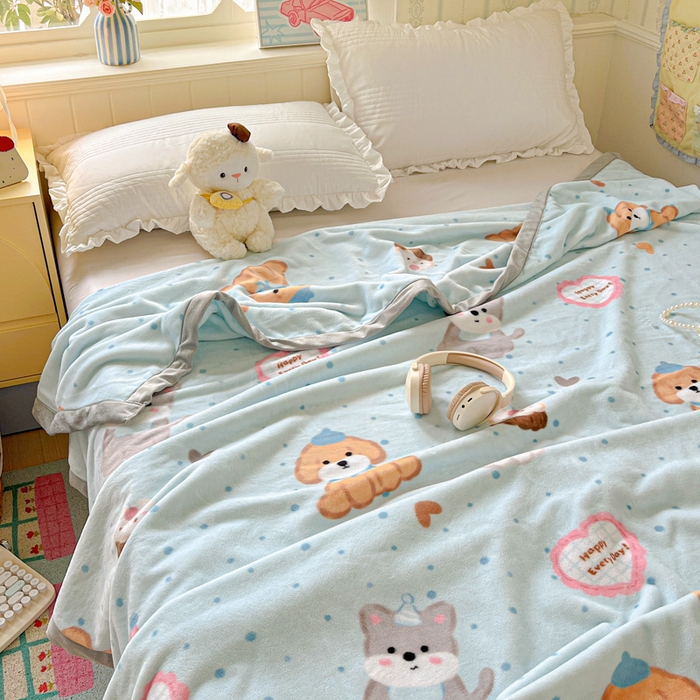 91家纺网 家纺一手货源 找家纺 启发毛毯 2025新款高克重双面牛奶绒盖毯 开心萌宠