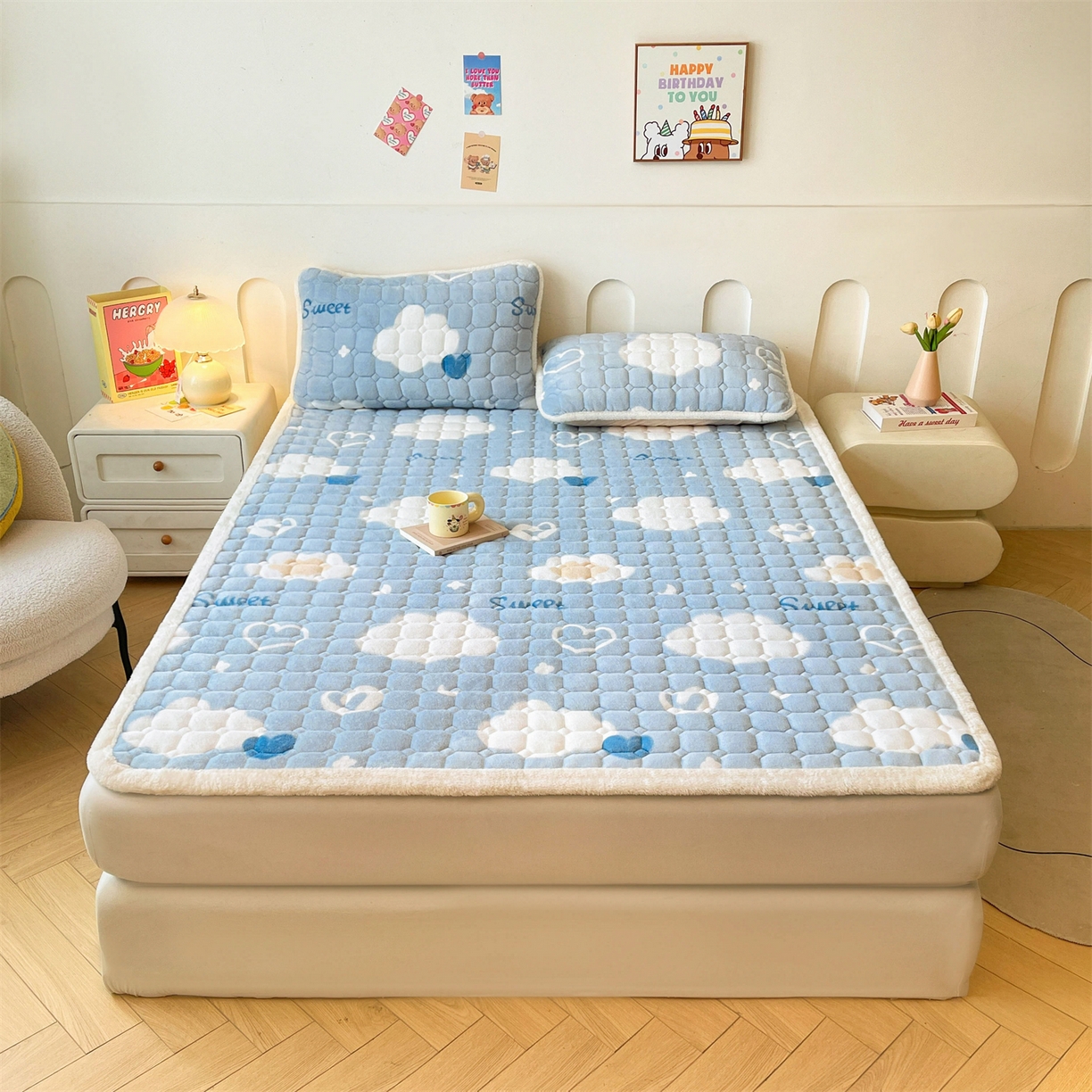 91家纺网 家纺一手货源 找家纺 雯豆家纺 2025新款加厚床垫床褥子牛奶绒床褥床护垫学生宿舍垫子铺底 牛奶绒床褥-爱心云