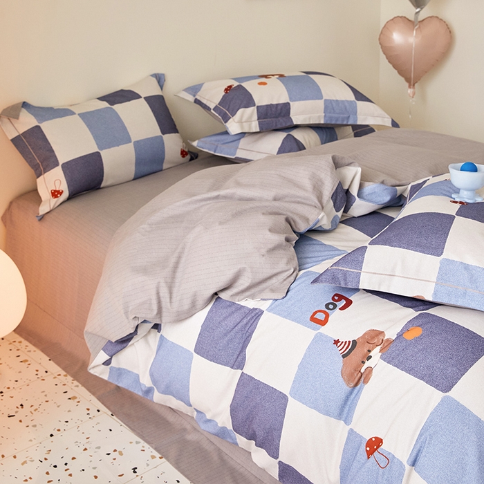 梧桐树 2025新款100%全棉纯棉磨毛四件套-小清新系列 K02顽皮狗-蓝