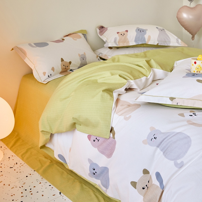 梧桐树 2025新款100%全棉纯棉磨毛四件套-小清新系列 K03喵星人