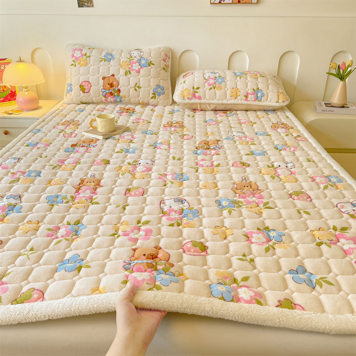 雯豆家纺 2025新款加厚床垫床褥子牛奶绒床褥床护垫学生宿舍垫子铺底 牛奶绒床褥-彩色萌宠