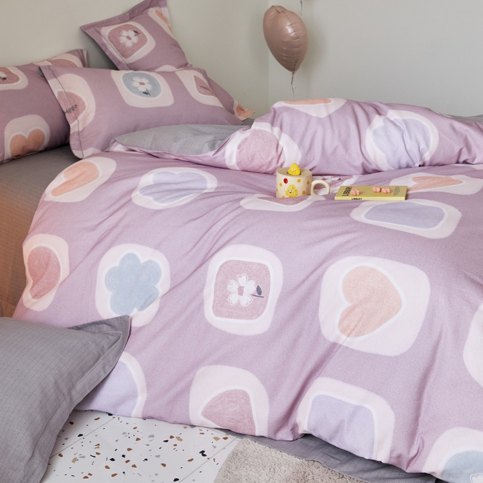 91家纺网 家纺一手货源 找家纺 梧桐树 2025新款100%全棉纯棉磨毛四件套-小清新系列 K04艾瑞-紫