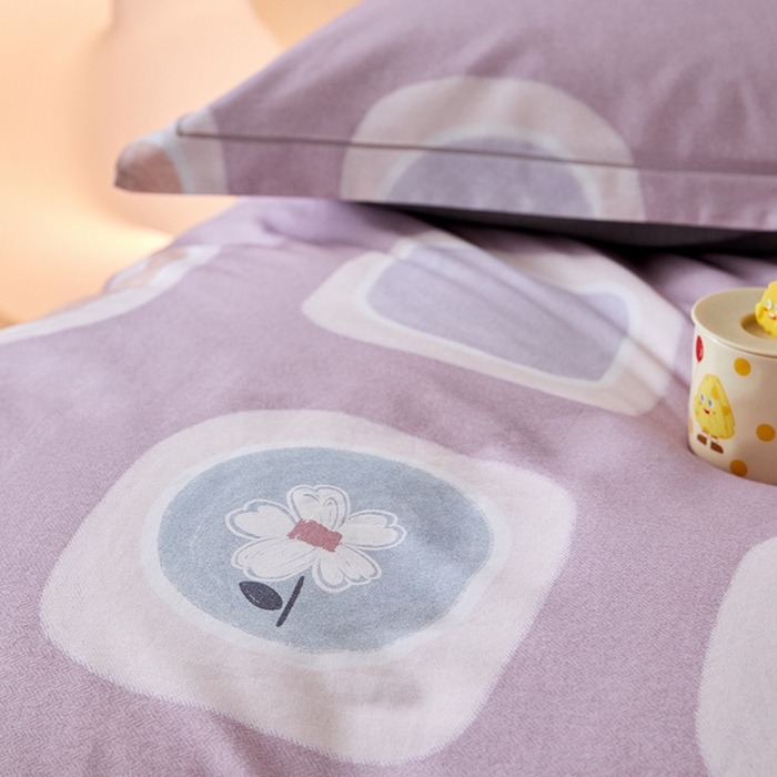 91家纺网 家纺一手货源 找家纺 梧桐树 2025新款100%全棉纯棉磨毛四件套-小清新系列 K04艾瑞-紫