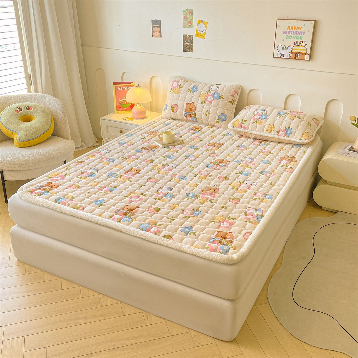 91家纺网 家纺一手货源 找家纺 雯豆家纺 2025新款加厚床垫床褥子牛奶绒床褥床护垫学生宿舍垫子铺底 牛奶绒床褥-彩色萌宠