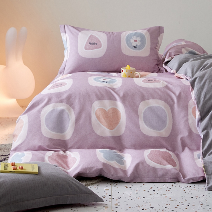 91家纺网 家纺一手货源 找家纺 梧桐树 2025新款100%全棉纯棉磨毛四件套-小清新系列 K04艾瑞-紫